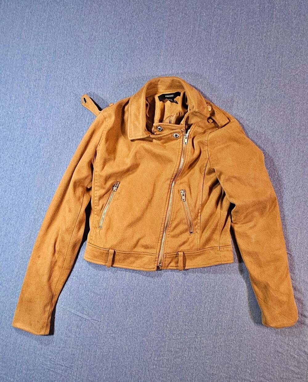 Forever 21 Brown Faux Suede Moto Biker Jacket Size L
